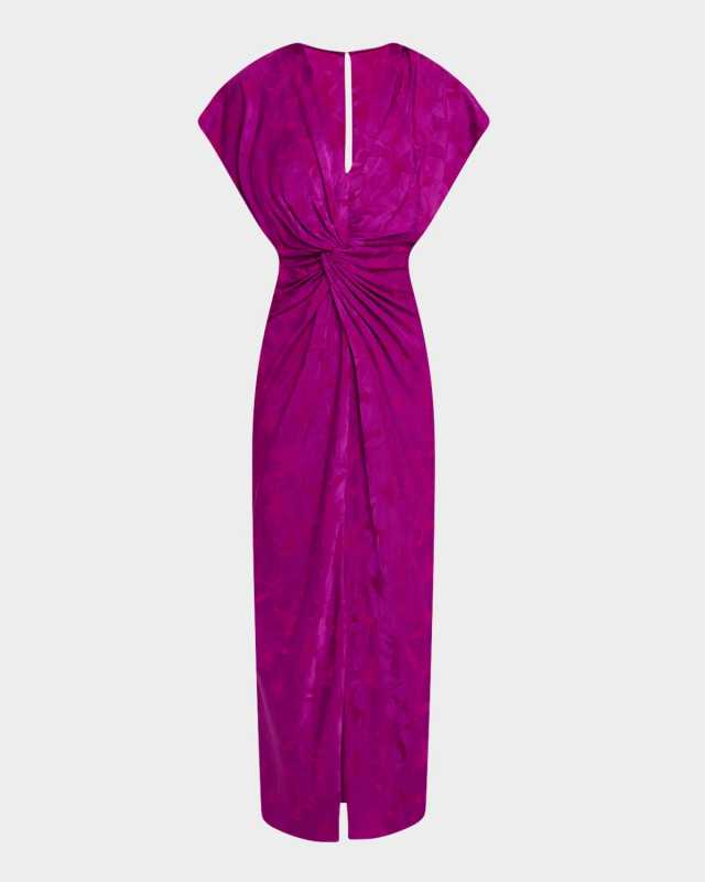 Jackie Floral Jacquard Twisted Midi Dress